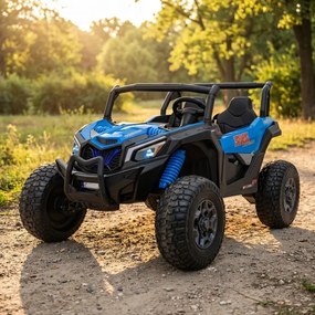 Buggy elétrico para Crianças 24V, 4x4, 4 motores 200W, UTV X3 Off-Road, Rodas de espuma EVA, 2x Assentos Couro ecológico Azul