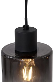 Candeeiro Pendente Moderno Preto com Vidro Fumê 4 Luzes - Dame Moderno