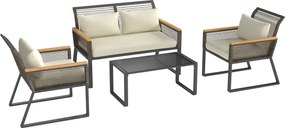 Outsunny Conjunto de Móveis de Jardim em Polyrattan para 4 Pessoas resistente às intempéries Conjunto de Varanda com Sofá 2 Lugares, 2 Cadeiras, Mesa de Vidro, Almofadas Bege | Aosom Portugal