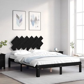 Estrutura de cama de casal c/ cabeceira madeira maciça preto