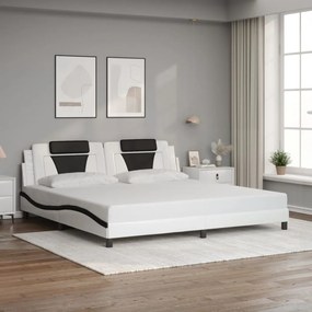 vidaXL Estrutura de cama c/ cabeceira couro artificial branco e preto