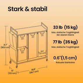 Cesto para roupa suja com 4 compartimentos dois cestos de 25 L e dois de 50 L bege natural-cinzento-branco creme