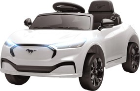 Carro elétrico infantil Ford Mustang Mach-E com licença oficial, 12 V, comando à distância de 2,4 GHz, 2 motores, 92 x 55 x 44 cm, branco