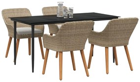 Conjunto de Jantar de Jardim 5 Peças Bege em Rattan Sintético