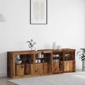 vidaXL Aparador com Luzes LED Madeira Velha 202x37x67 cm Madeira Reabilitada