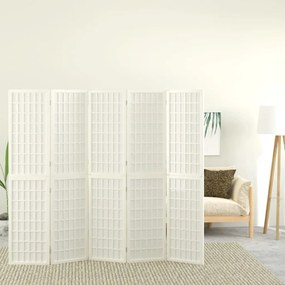 vidaXL Biombo dobrável com 5 painéis estilo japonês 200x170 cm branco