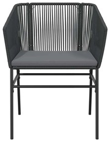 Conjunto de jantar jardim 5 peças almofadas vidro vime PE preto