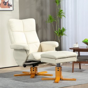 Poltrona de relaxamento com apoio para os pés, poltrona de descanso, giratória a 360°, encosto reclinável, 80 x 86 x 99 cm, creme