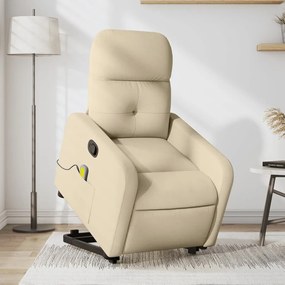 vidaXL Poltrona elevatória de massagens tecido cor creme