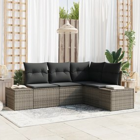 vidaXL Conjunto de Sofá de Jardim com Almofadas Cinza Vime PE