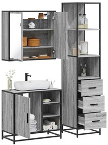 3 pcs Conjunto móveis casa de banho madeira proc. cinza sonoma