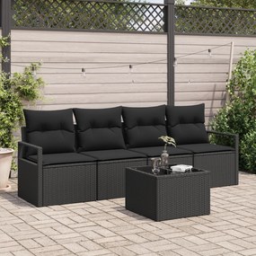 Conjunto de Sofá de Jardim vidaXL de 5 Peças com Almofadas Preto Vime