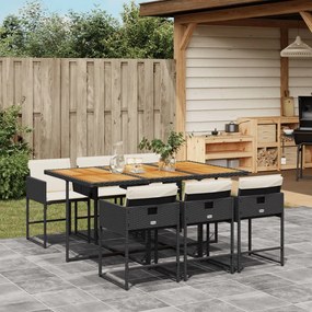 vidaXL 7 pcs conjunto de jantar p/ jardim c/ almofadões vime PE preto