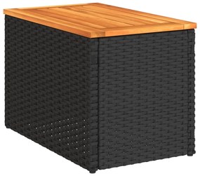 Mesas de apoio p/ jardim 2 pcs vime PE/madeira maciça preto