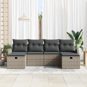 Conjunto de Sofá de Jardim de 6 Peças com Almofadas Cinza Polyrattan
