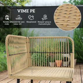 Conjunto de Jardim de Vime Sintético de 4 Peças Inclui 2 Sofás de 2 Lugares 1 Canto de Sofá 1 Mesa de Centro Madeira e Bege