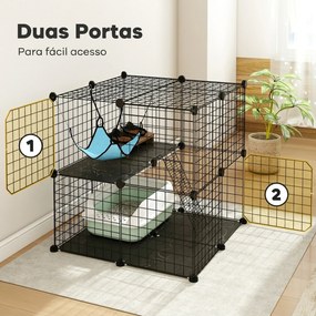 Gaiola Interior para Gatos de 2 Níveis em Aço com 2 Portas Escada e Rede 70x70x70 cm Preta