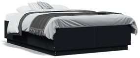 Estrutura cama c/ luzes LED 140x190 cm derivados madeira preto