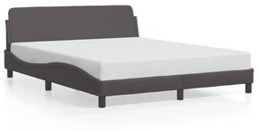 Estrutura cama c/ cabeceira couro artificial 160x200cm cinzento