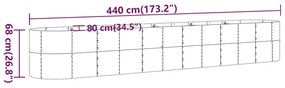 Canteiro elevado jardim 440x80x68cm aço revestido a pó prateado