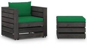 2 pcs conj. lounge jardim + almofadões madeira impreg. cinzento