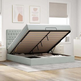 Estrutura cama otomana colchões 180x200cm veludo cinzento claro