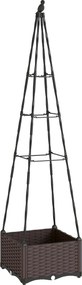 Floreira com Treliça Metálica para Plantas Trepadeiras Vaso de PP com Orifícios de Drenagem e Tampões 40x40x175 cm Castanho e Preto