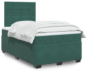 Cama boxspring com colchão 120x200 cm veludo verde-escuro