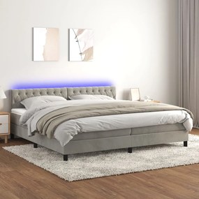 vidaXL Cama box spring c/ colchão/LED 200x200 cm veludo cinzento-claro