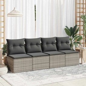 4 pcs conjunto sofás jardim almofadões vime PE/acácia cinzento