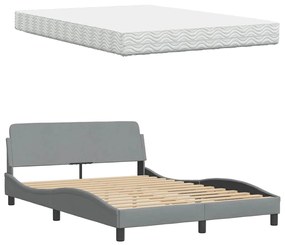 Cama com colchão 140x190 cm tecido cinzento-claro