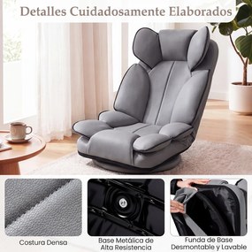 Cadeira de Chão Giratória, 55 x 55-117 x 20-76 cm, Encosto Reclinável, Cinzento