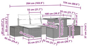 Conjunto de Jantar de Jardim com 7 Peças e Almofadas em Rattan Preto e