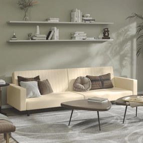 vidaXL Sofá-cama de 2 lugares veludo cor creme