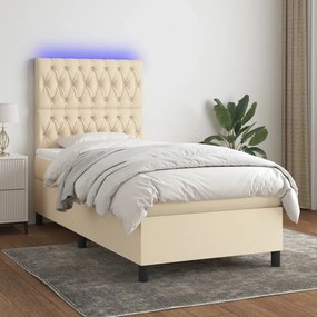 vidaXL Cama box spring c/ colchão e LED 90x190 cm tecido cor creme