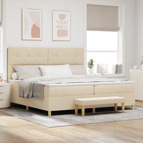 vidaXL Cama Box com Colchão e Banco Creme 200x200 cm Tecido