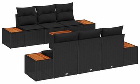 vidaXL Conjunto de Sofá de Jardim 7 pcs Preto Rattan Sintético