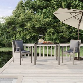 vidaXL 3 pcs conjunto de jantar p/ jardim c/ almofadões vime PE cinza