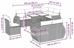 9 pcs conj. sofás jardim com almofadões vime PE cinzento-claro