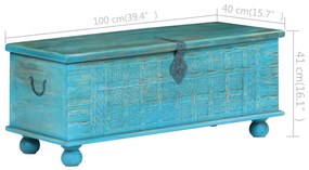 Arca de arrumos madeira mangueira maciça 100x40x41 cm azul
