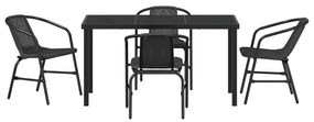 Conjunto de Jantar de Jardim 5 Peças Preto Rattan Plástico