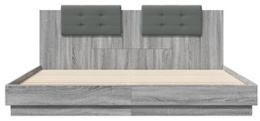 Estrutura de cama c/ cabeceira/luzes LED 160x200cm cinza sonoma