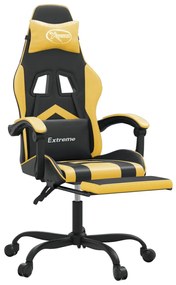 Cadeira gaming c/ apoio pés couro artificial preto e dourado
