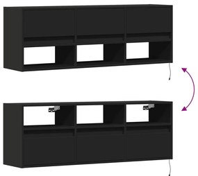 Móvel de parede para TV com luzes LED 130x31x45 cm preto