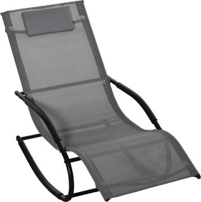 Cadeira de baloiço ergonómica com apoio para a cabeça, braços em metal galvanizado e tecido Textilene cinzento