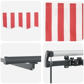 Toldo Retrátil Manual com LED Listrado Vermelho e Branco 350x250 cm