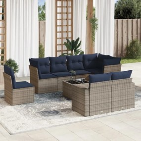 vidaXL 9 pcs conjunto sofás p/ jardim c/ almofadões vime PE cinzento