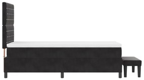 Cama Box Spring com Colchão e Banco Preto 100x200 cm Veludo