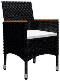 9 pcs conj. de jantar p/ jardim vime PE e madeira maciça preto