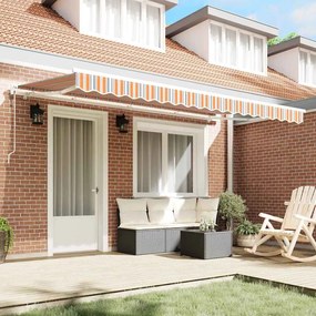 Toldo Retrátil Multicolorido e Laranja e Cinza e Azul e Branco